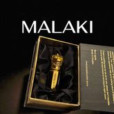 Oud Malaki organic Arabian Oud Oil presented in an elegant golden bottle, showcasing luxury and sophistication.