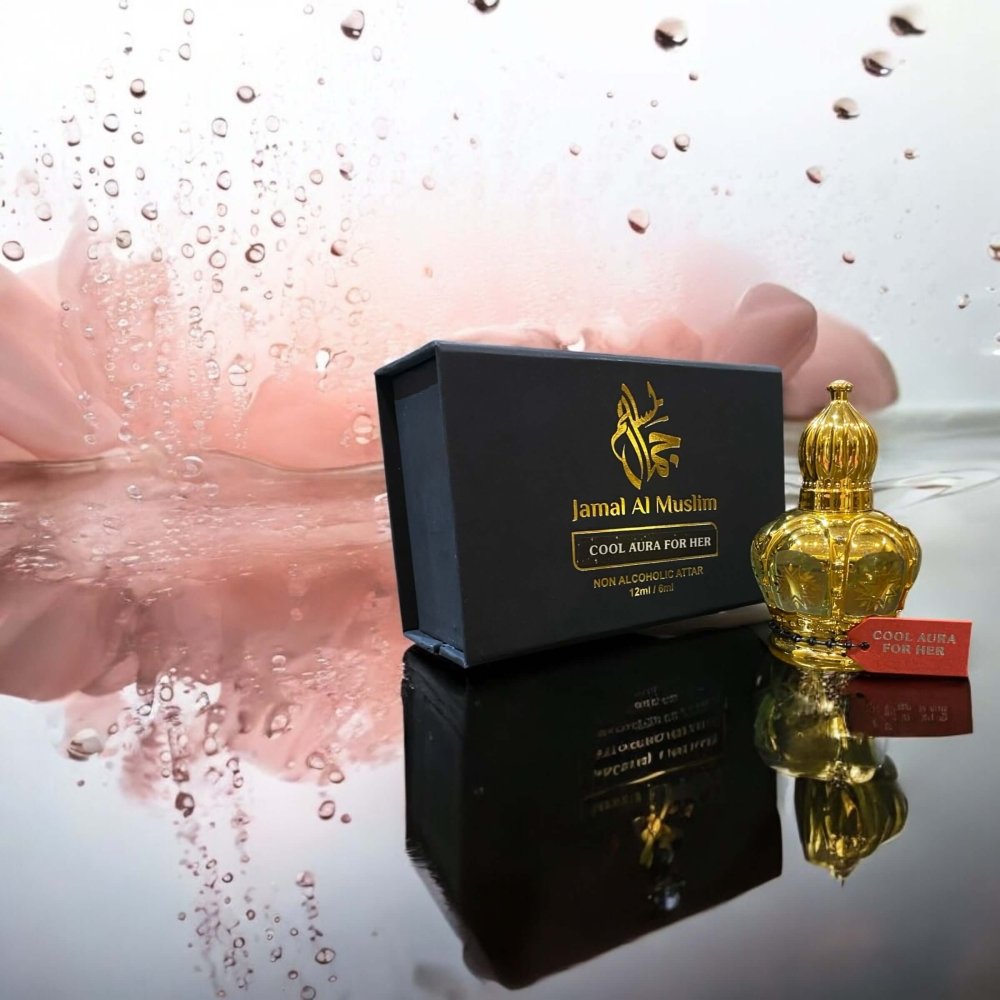 Cool Aura for Her - Refreshing Women's Perfume Oil by Jamal Al Muslim in elegant packaging with a golden bottle.